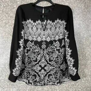 BCBGMaxAzria Black and White Embroidered Blouse